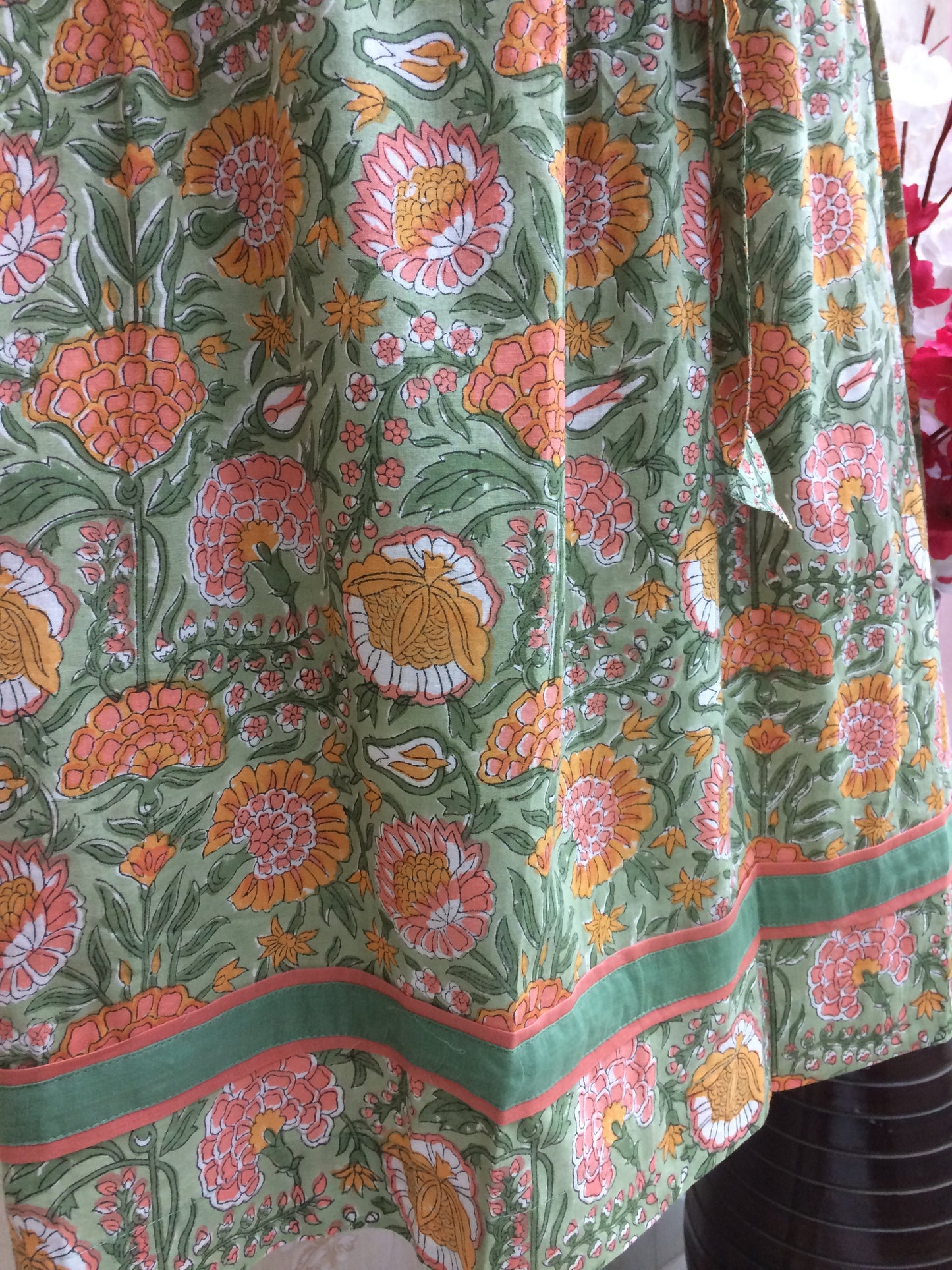 Cotton Block Print Flared Kurti with Tie-Up Belt