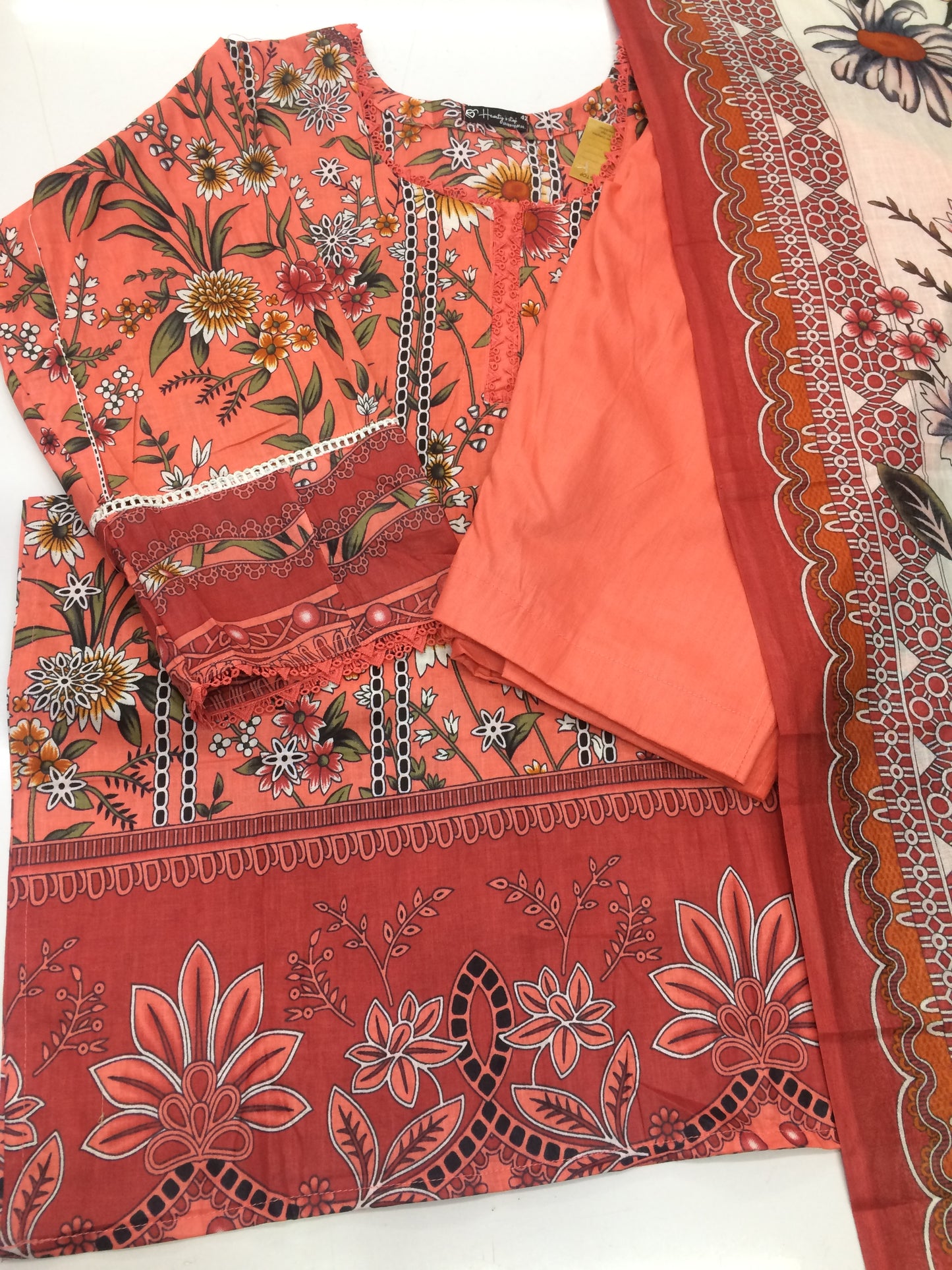 Carrot & Rust Stitched Pakistani Cotton Suit