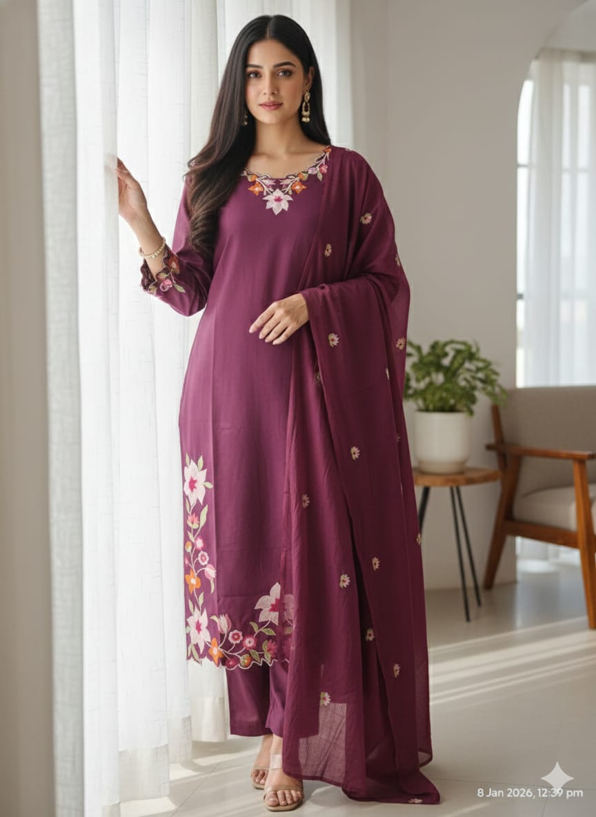 Pink floral embroidered dress