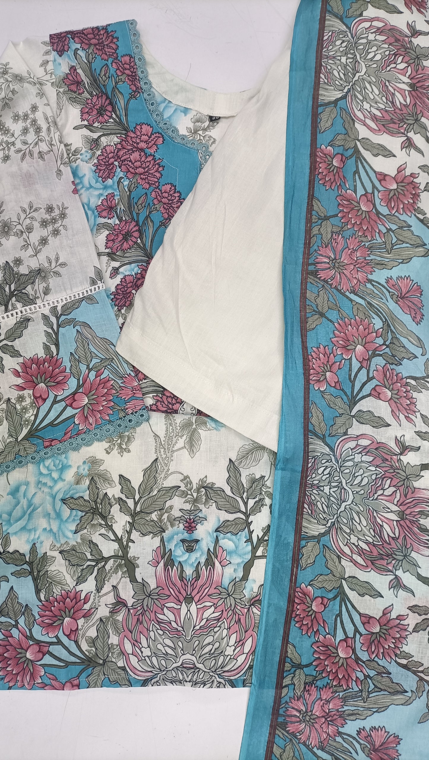 Pakistani dress cream and sky blue