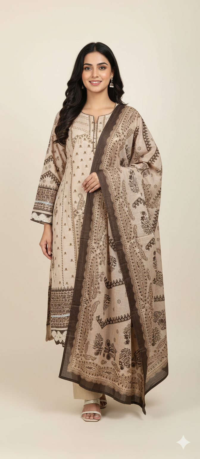 Pakistani dress cream and brown