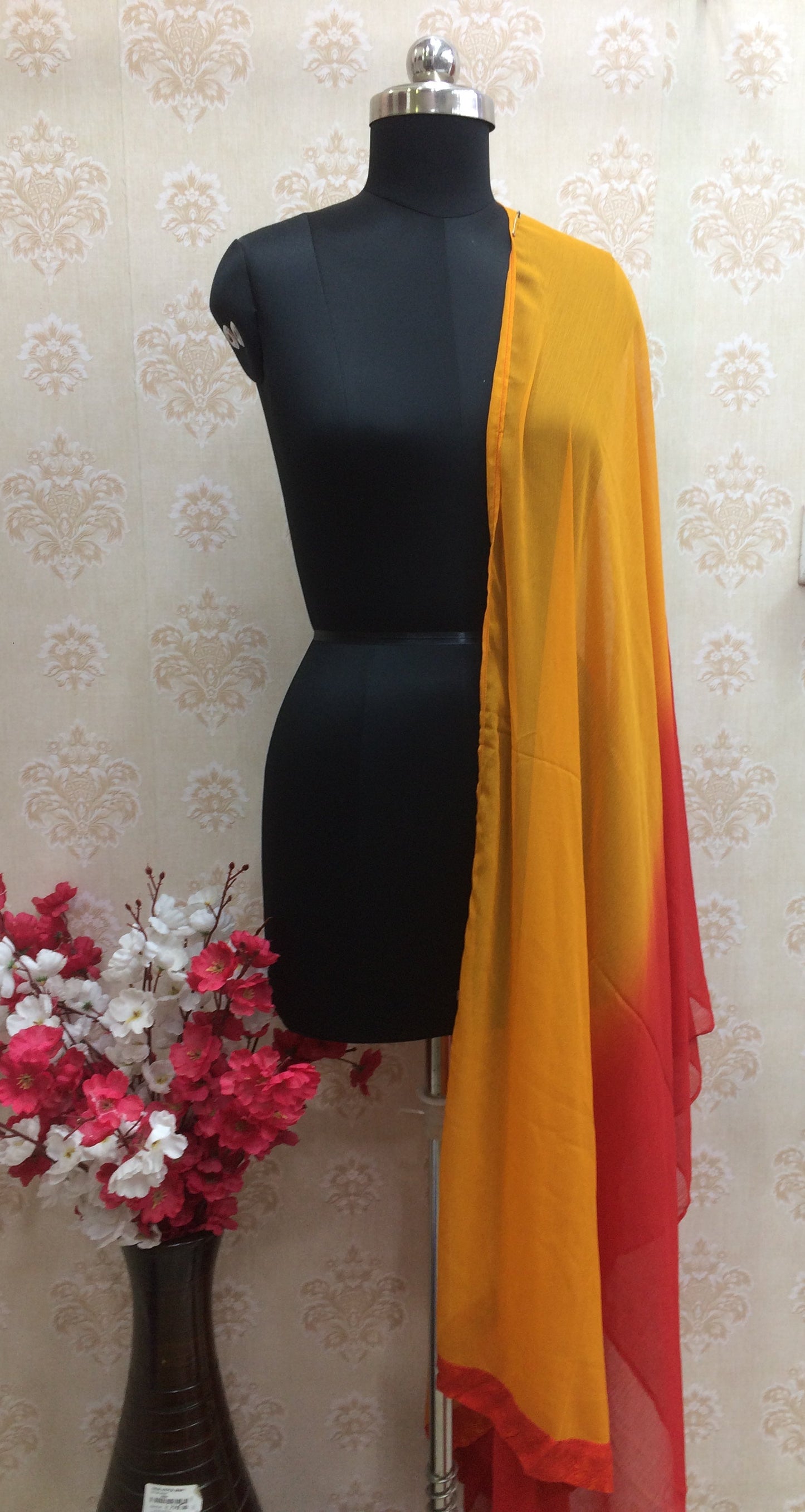 Red and mustard chiffon double shade dupatta