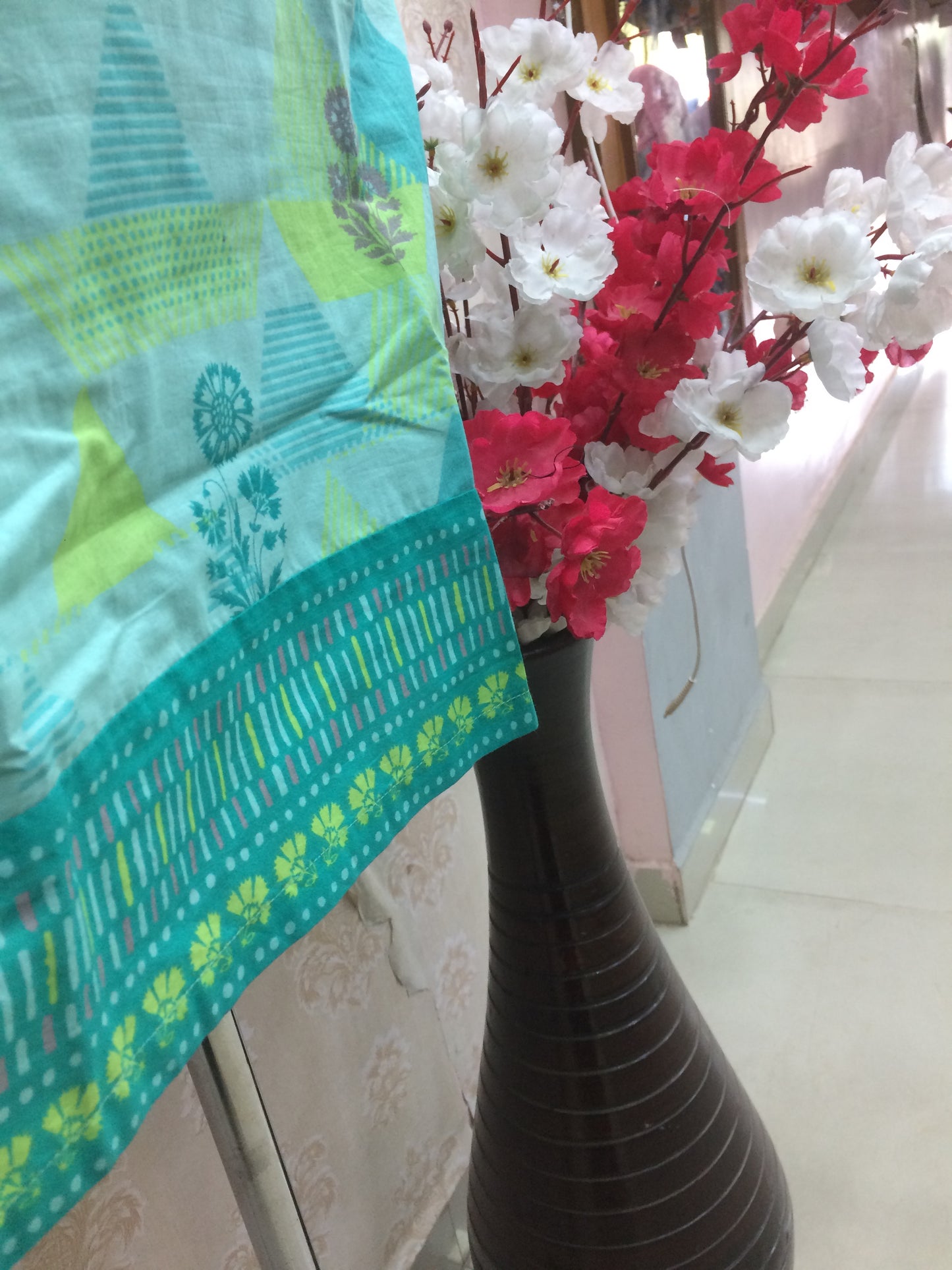 Mint Green & Lime Printed Cotton Kurti