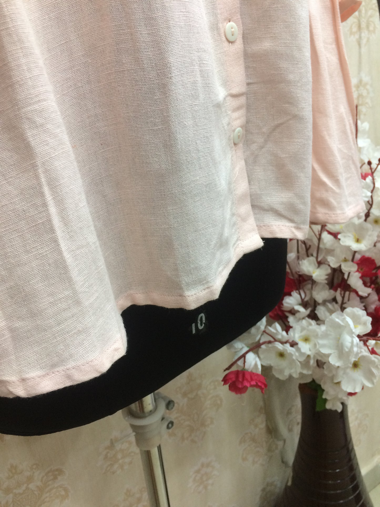 Light Pink Mul Cotton Tunic Top with Mandarin Collar