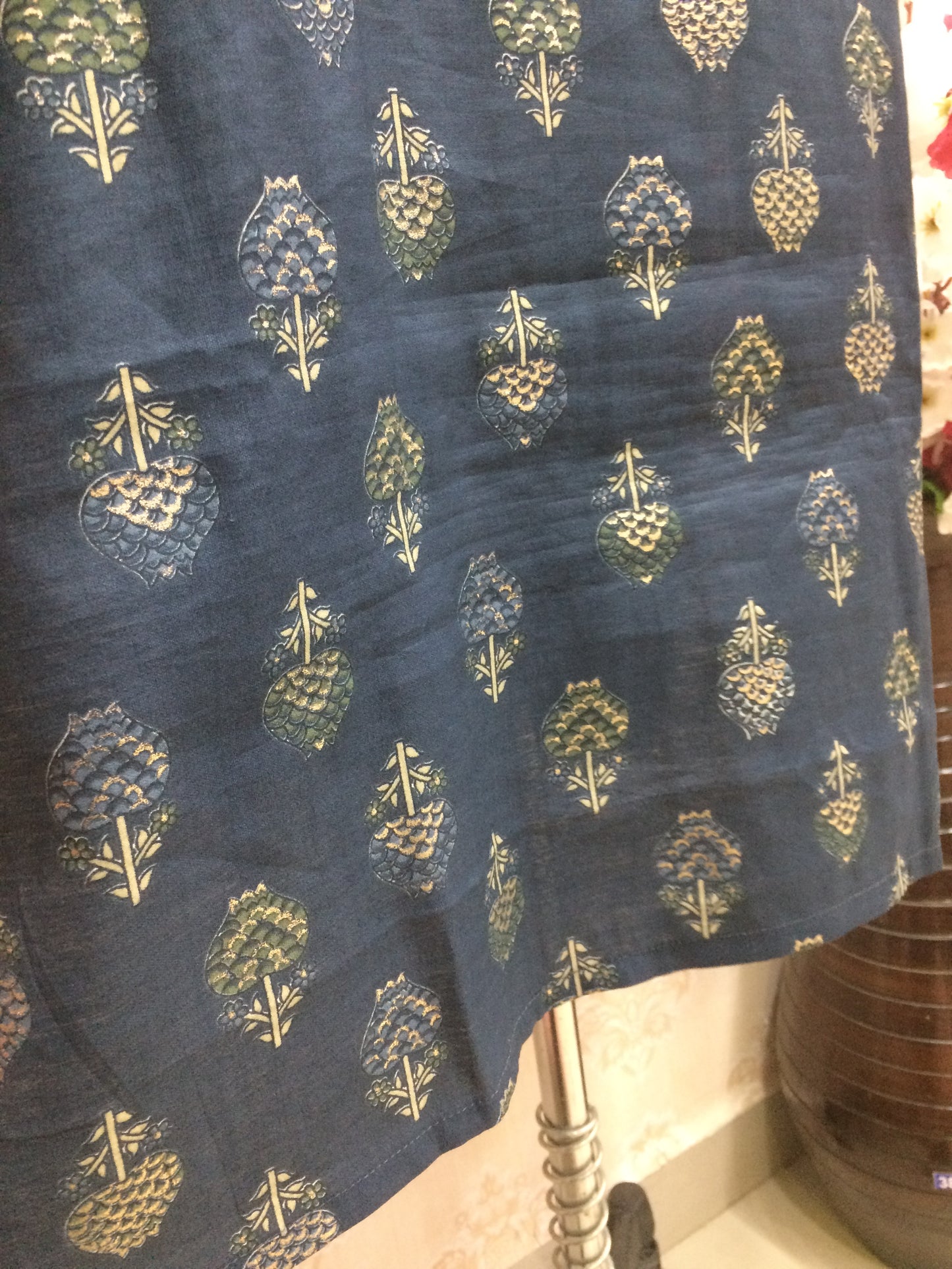 Navy Blue Gold Foil Print Kurti