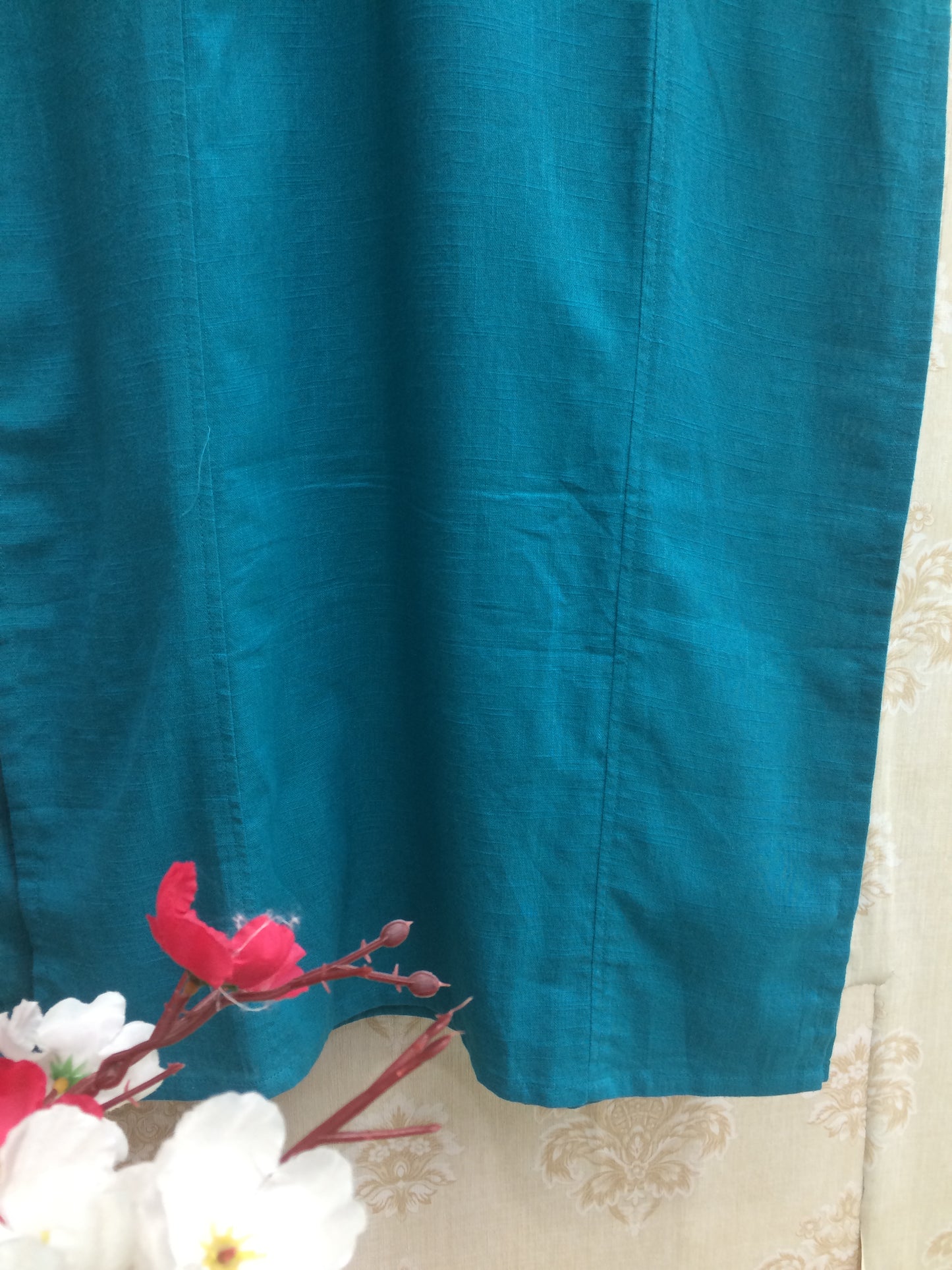 Teal Pleated Yoke Cotton Kurti