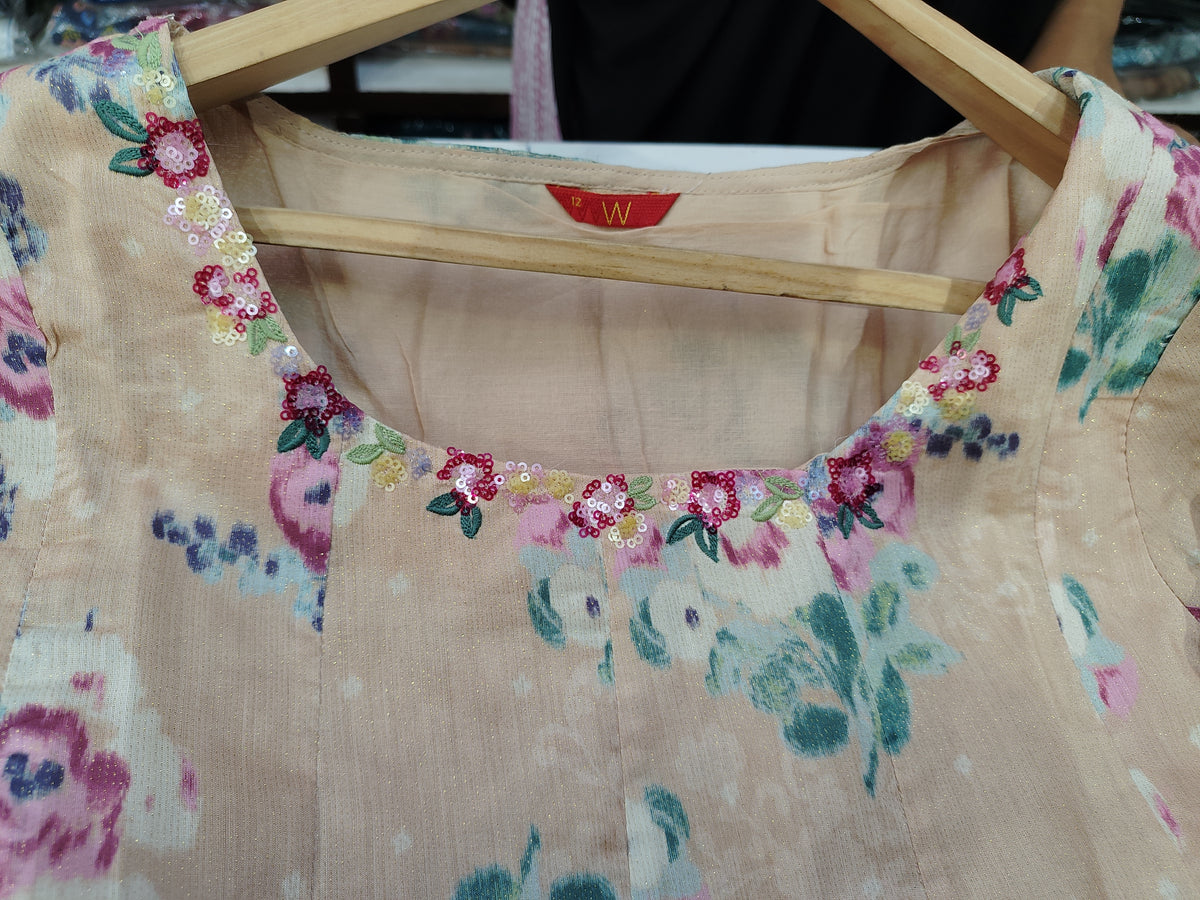 W Peach Floral Printed Kurti