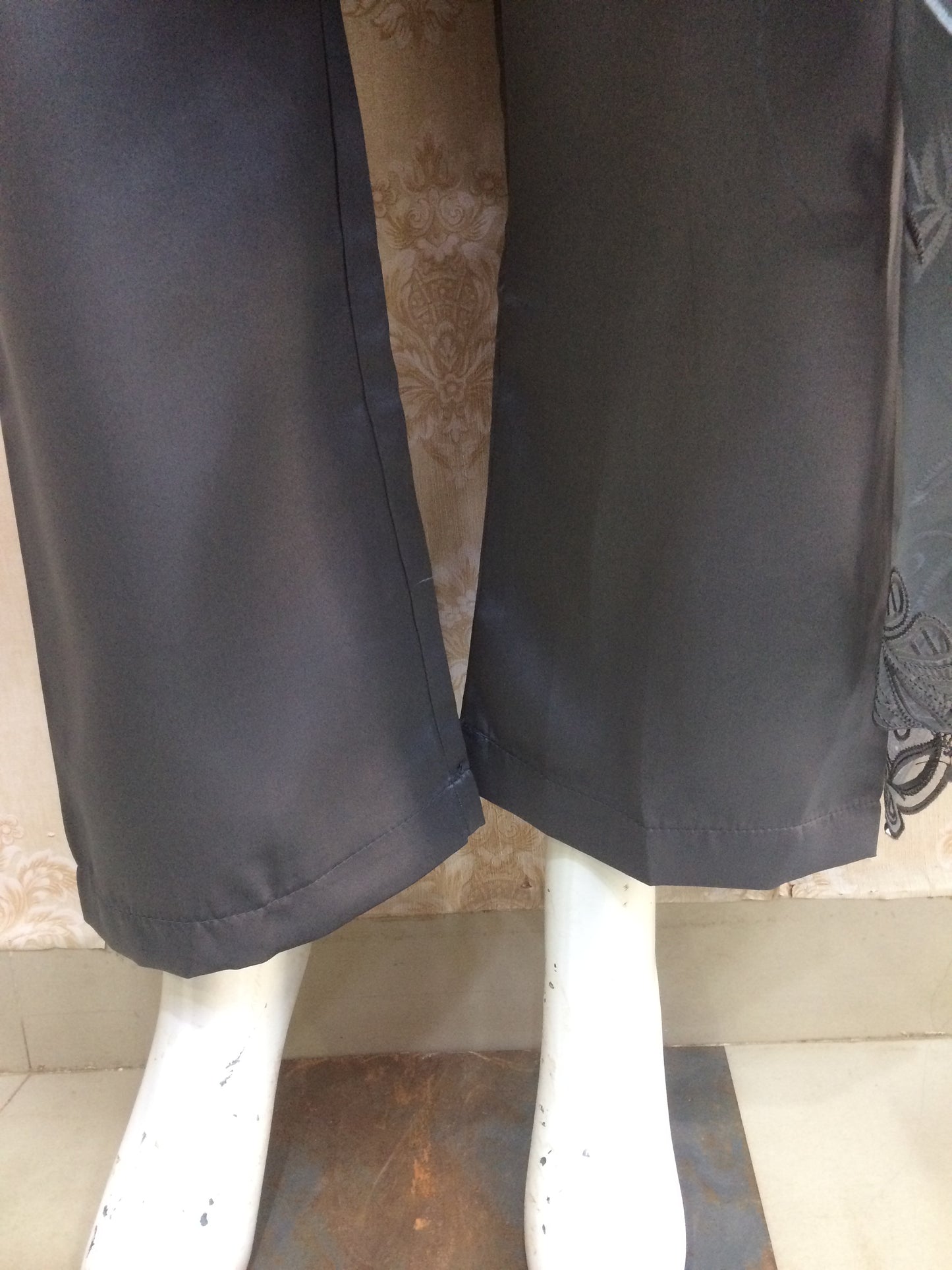 Grey and navy blue Cutwork Embroidered Silk Kurta Set with Organza Dupatta