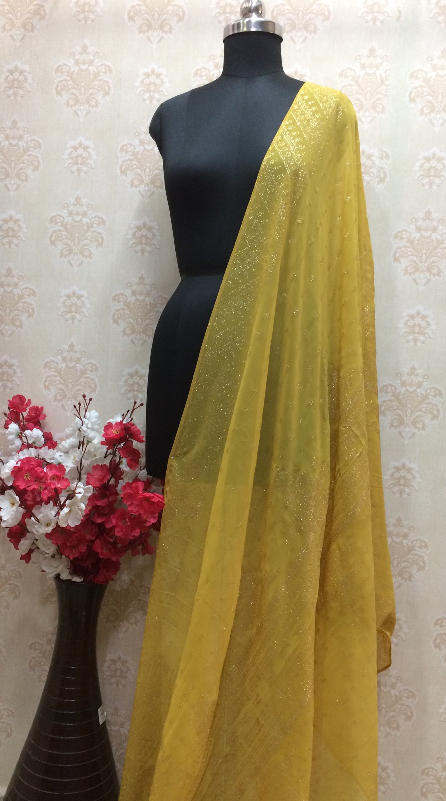 Mustard dupatta with golden foil print