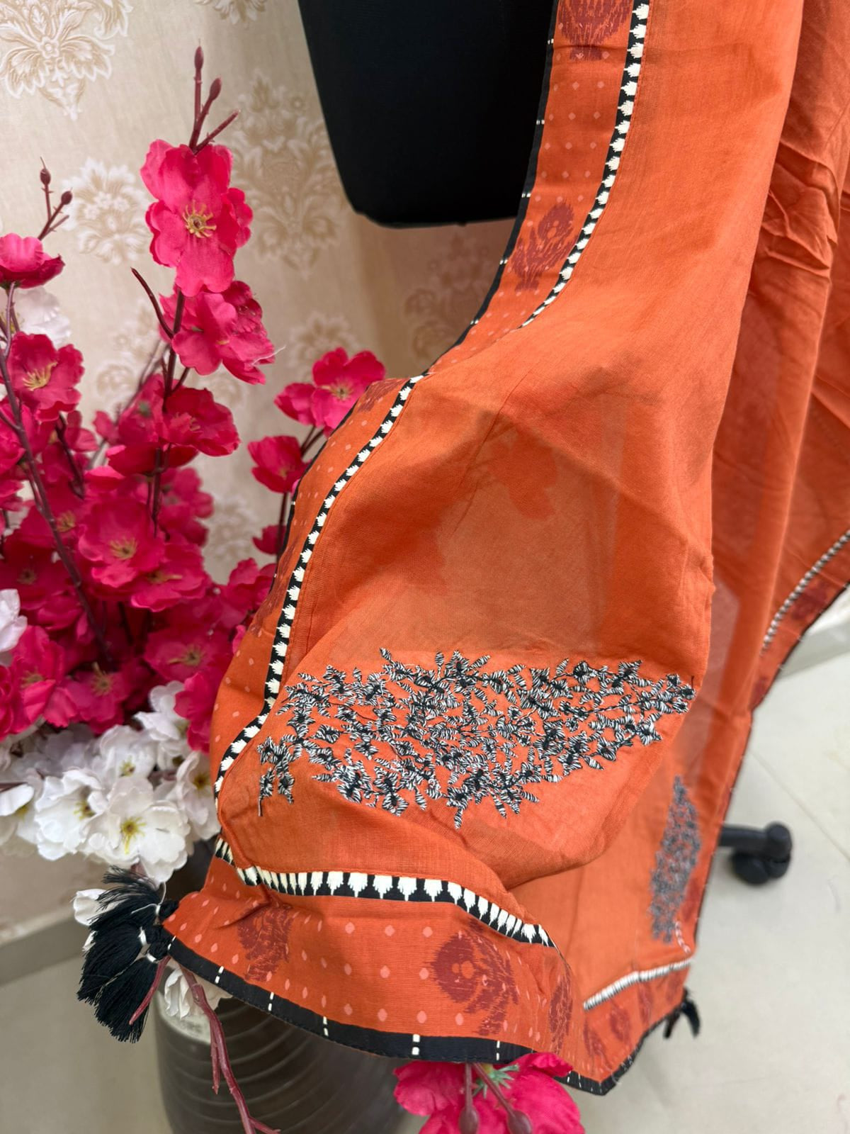 Rust Orange Hand-Embellished Dupatta