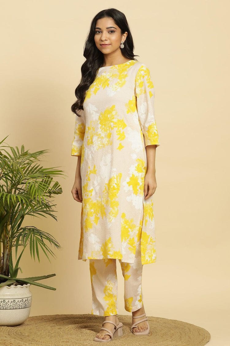 Sunshine Petals: Yellow & Cream Floral Co-ord Set