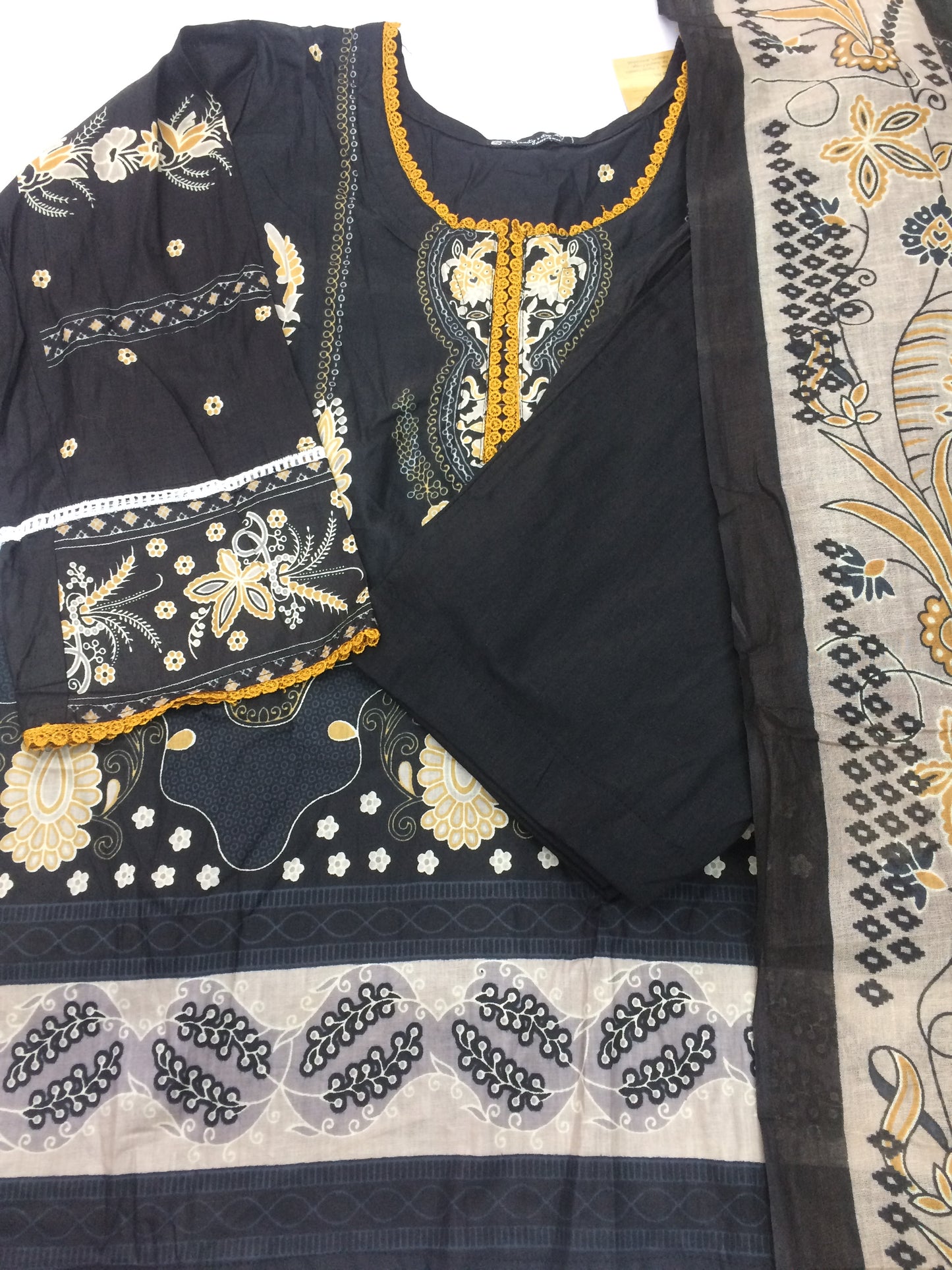 Elegant Black & Gold Pakistani Stitched Cotton Suit