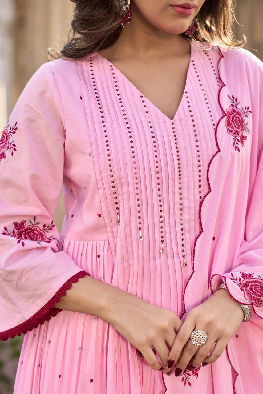Barira Pink Cotton Anarkali Set