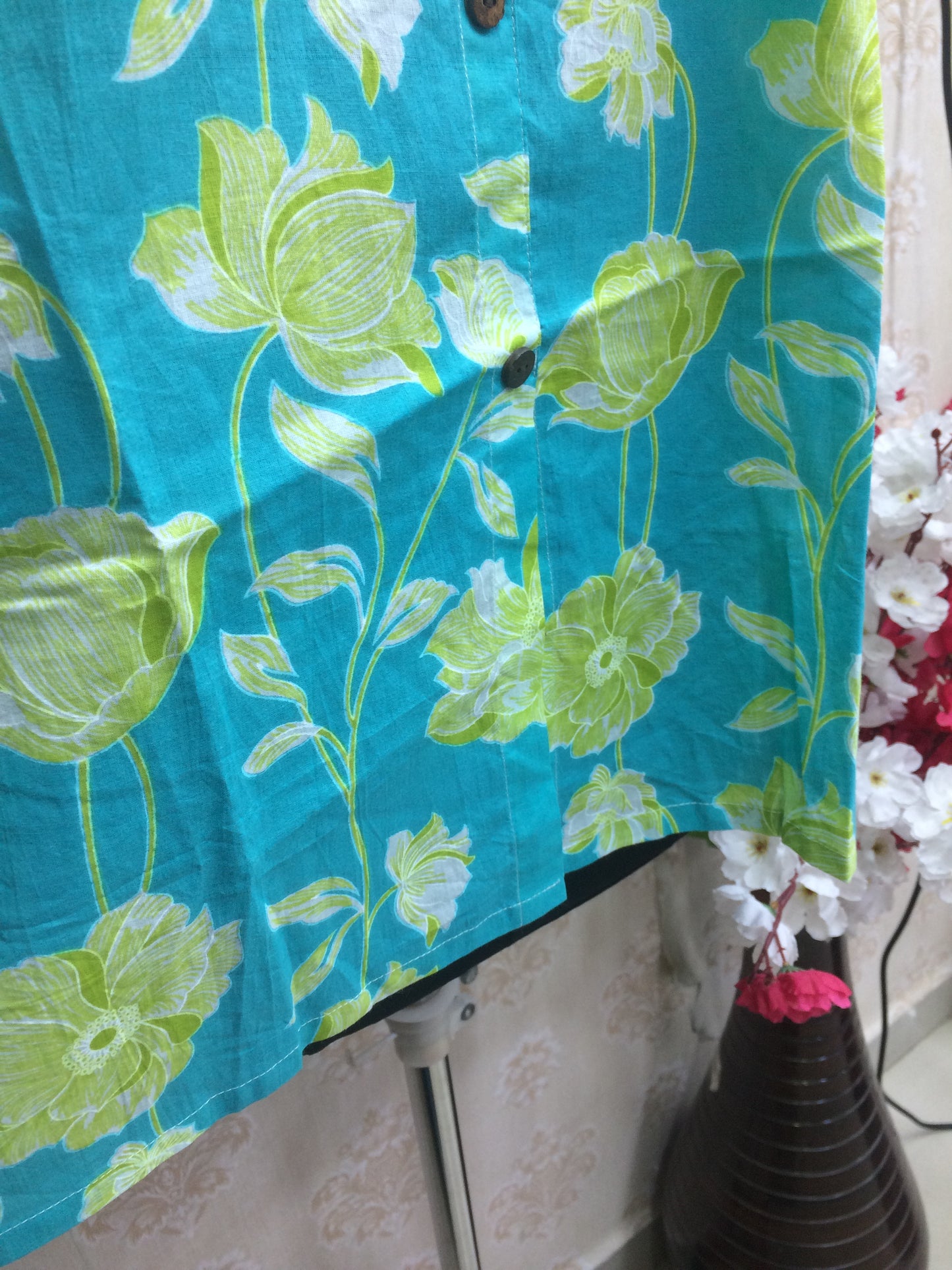 Aqua & Lime Floral Print Cotton Tunic