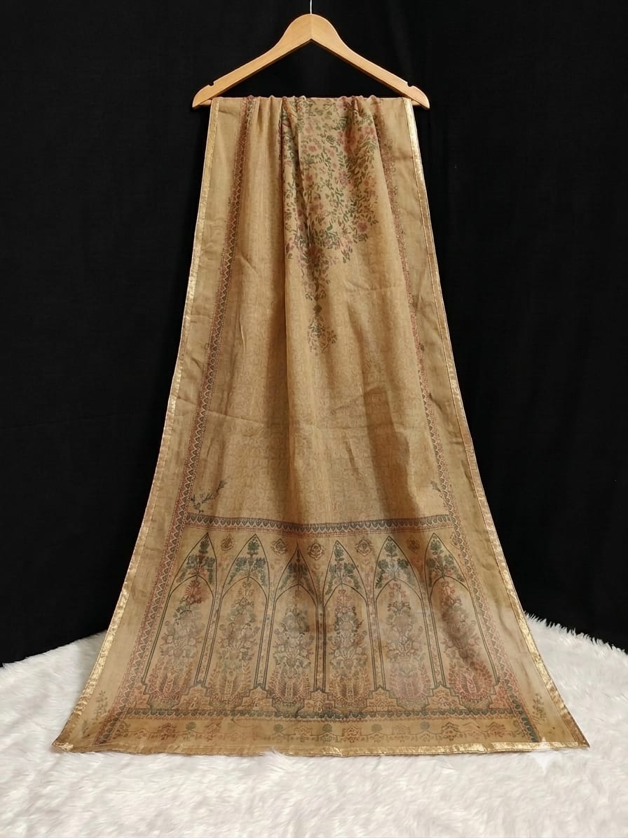Organza brown shade with multi print