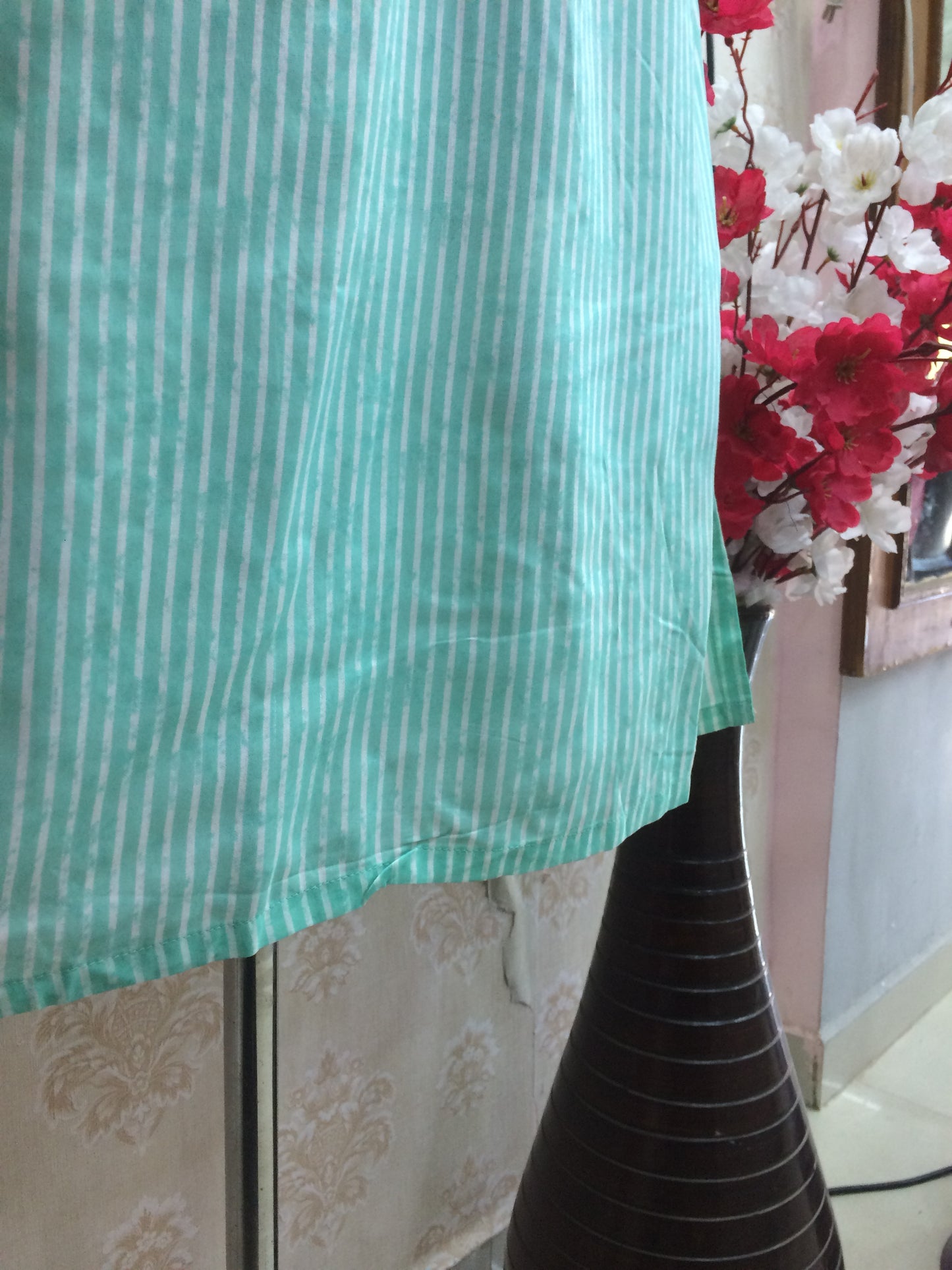 Mint Green Pinstripe Rayon Straight Kurti