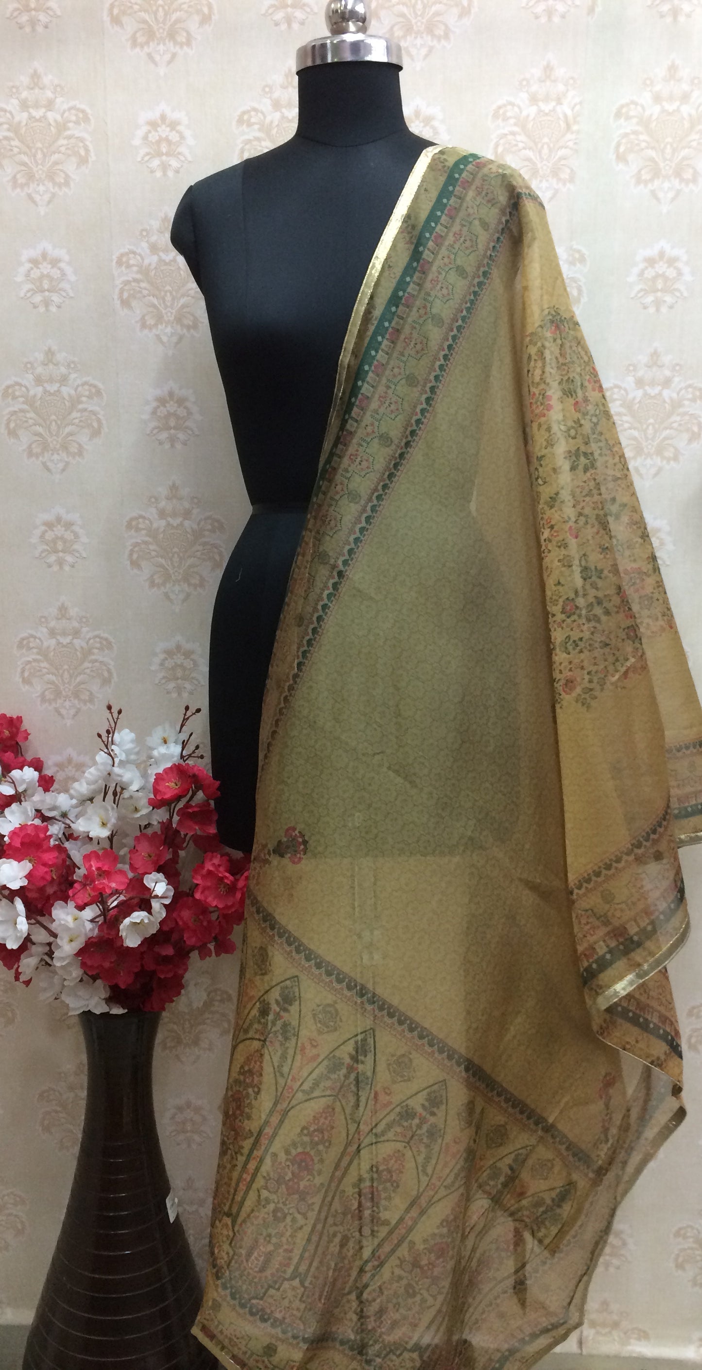 Organza brown shade with multi print