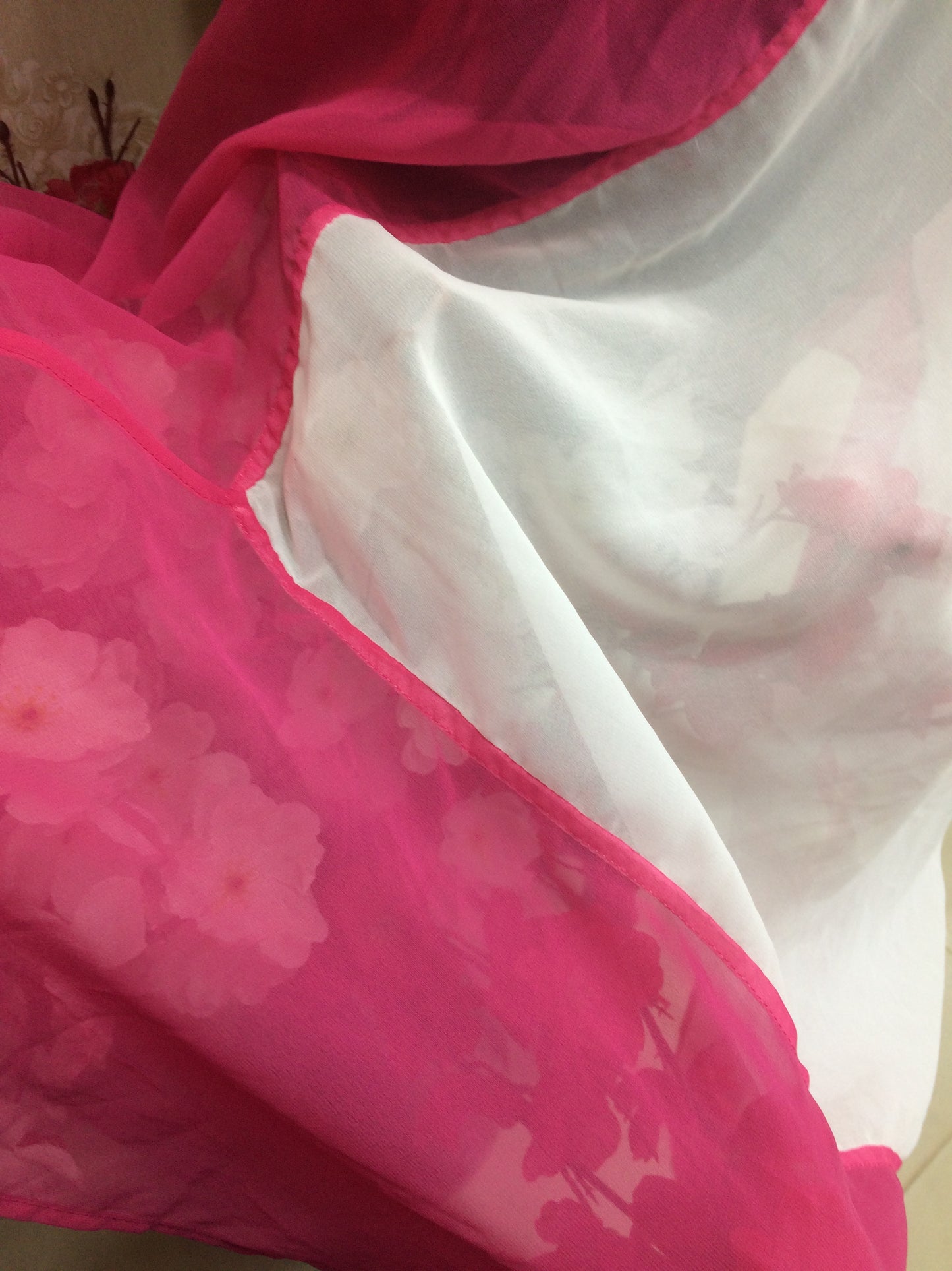 Vibrant Pink & White Color Block Chiffon Dupatta Stole