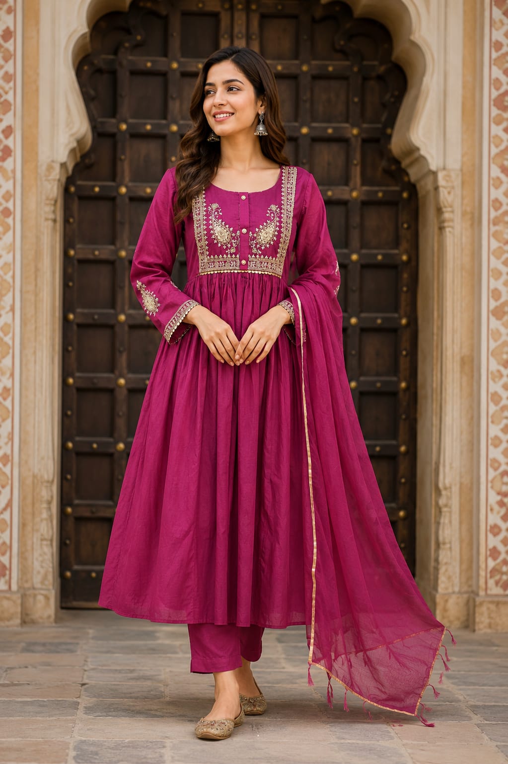 Rani Color Anarkali 3-Piece Set