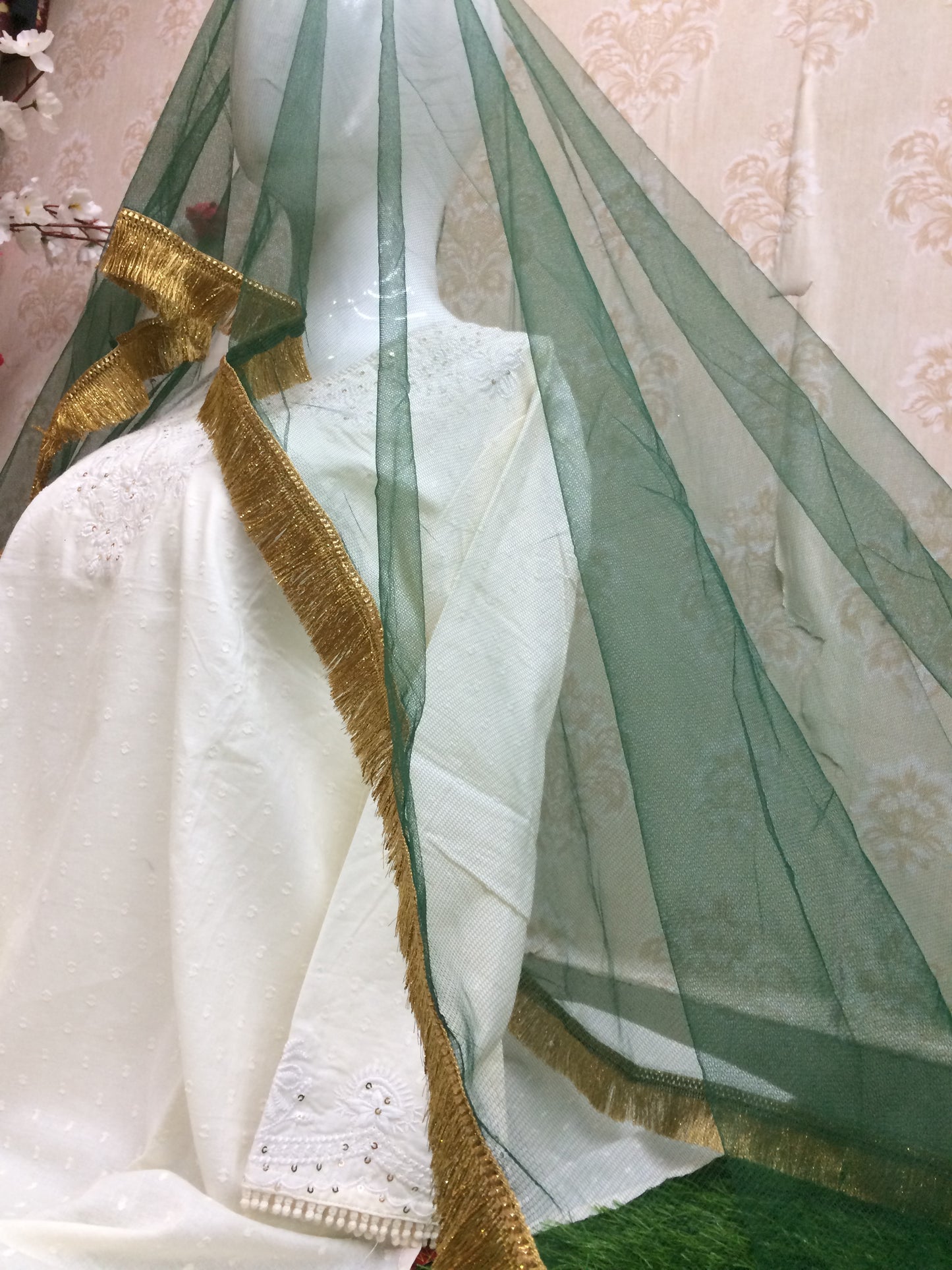 Dark Green Mehndi function Dupatta