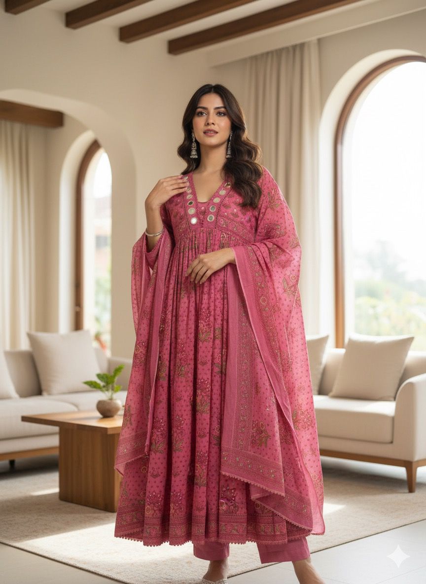 Mirror Work Anarkali Suit Set