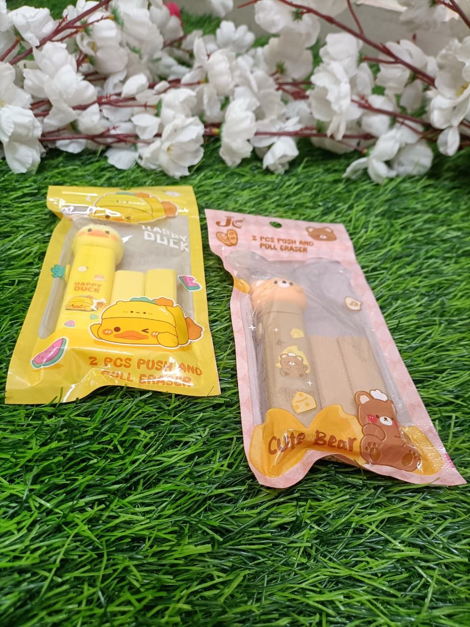 Happy Duck" 2-Piece Push & Pull Eraser Set – Cute Stationery for Kids