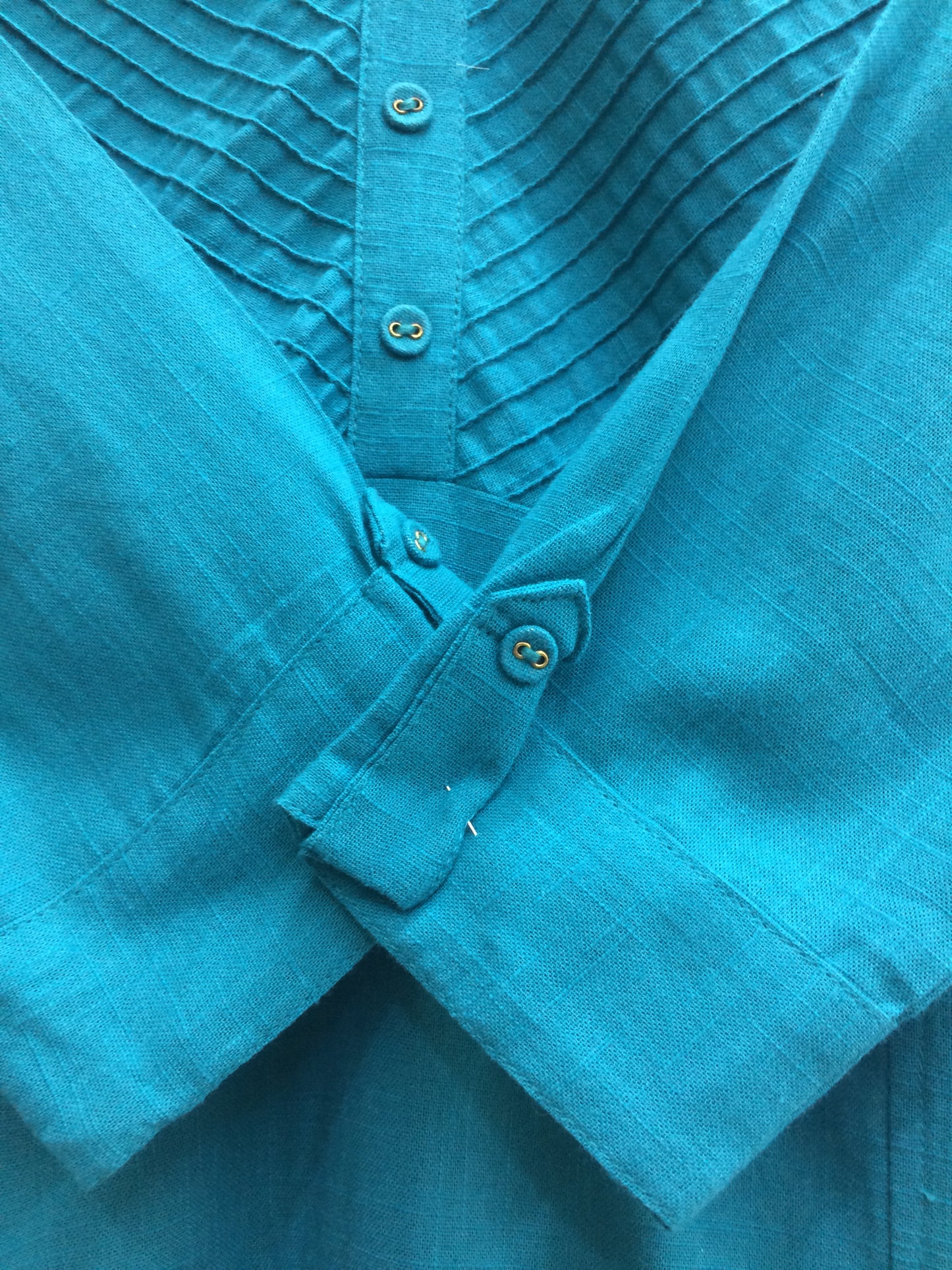 Teal Pleated Yoke Cotton Kurti