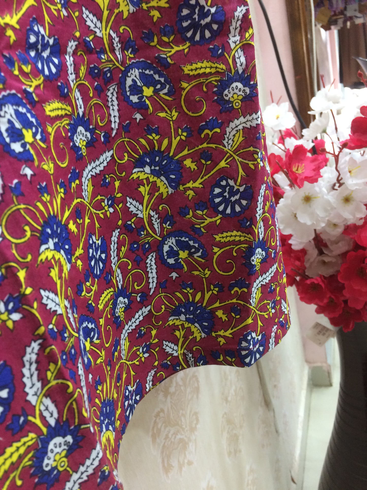 Vibrant Maroon Cotton Kurti with Traditional Floral Print