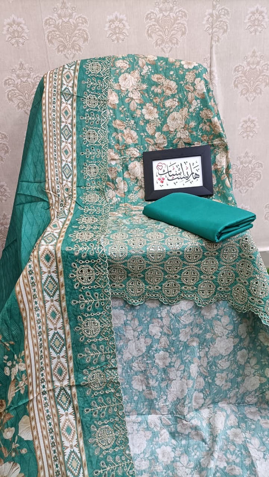 Bin Saeed unstitched teal green embroidered