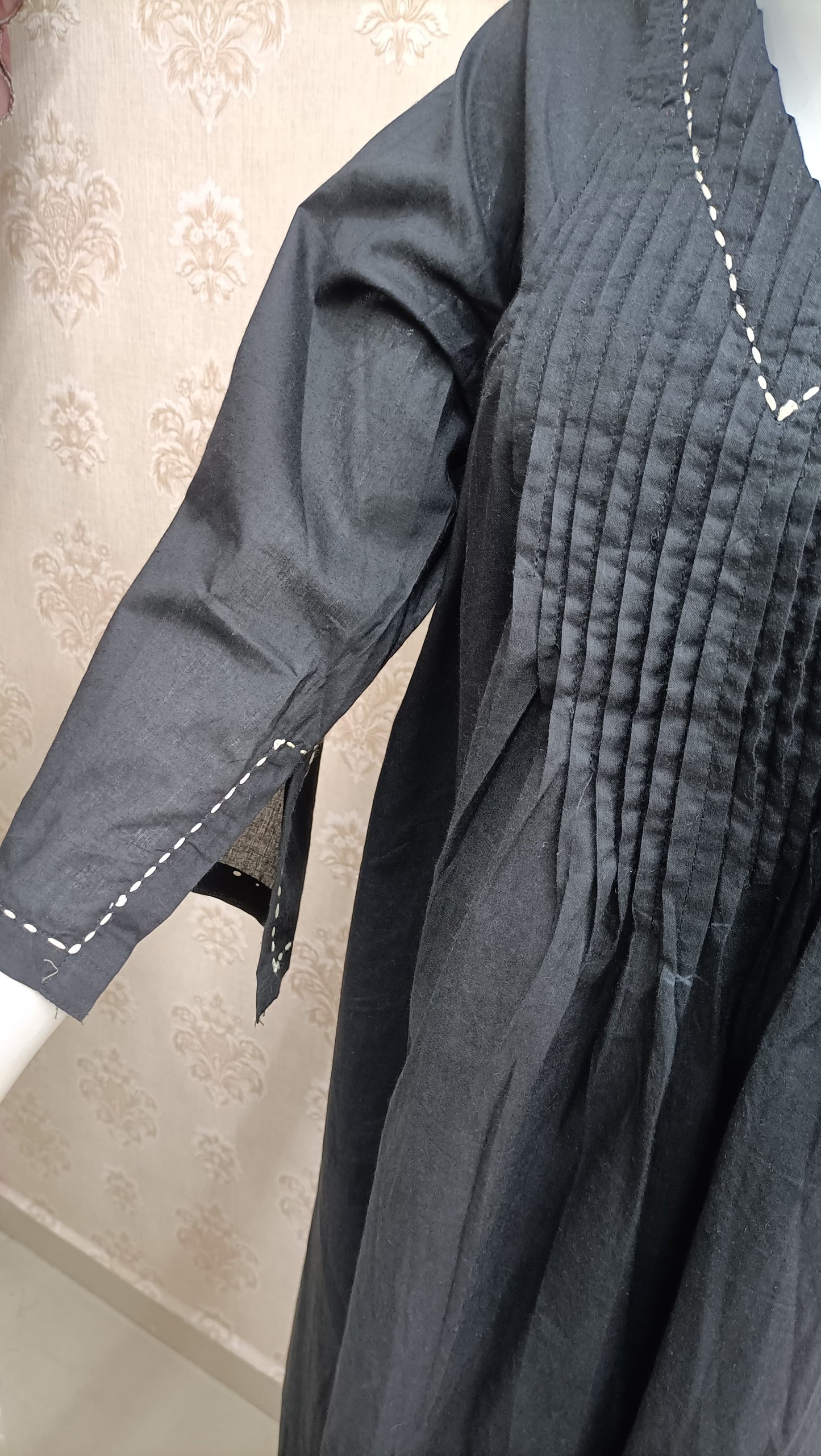 Classic Black Pintuck Kurta Set – 2-Piece (Rayon)