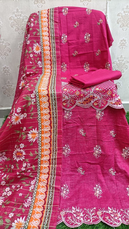 Bin saeed unstitched rani pink Embroidered
