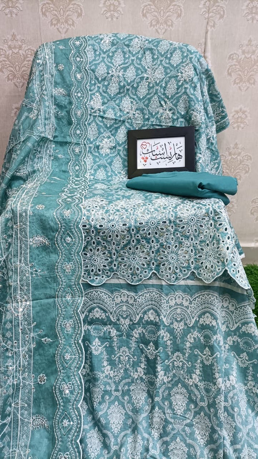 Bin Saeed unstitched sea green embroidered