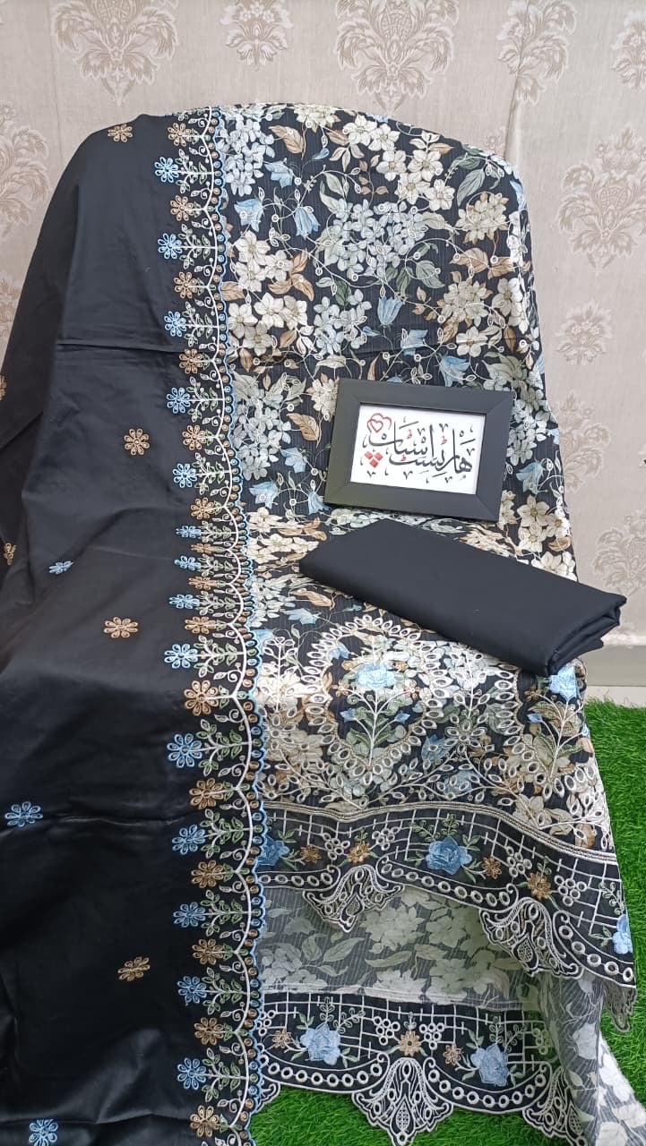 Bin Saeed unstitched multi black embroidered