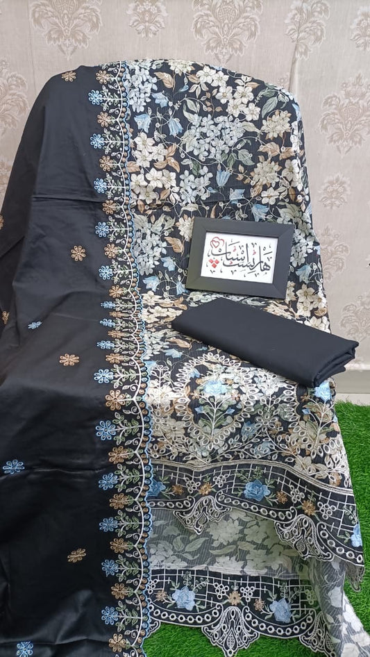 Bin Saeed unstitched multi black embroidered