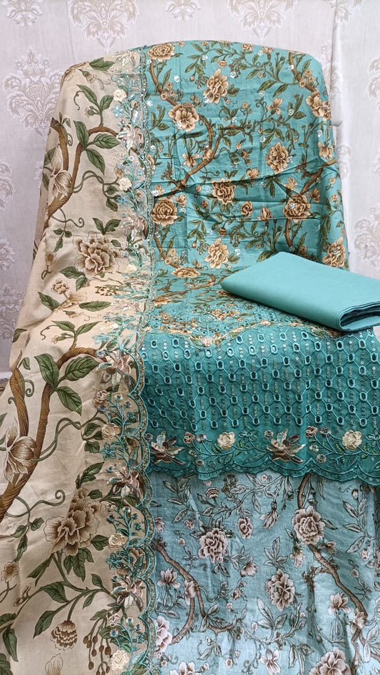 Bin Saeed unstitched mint green embroidered