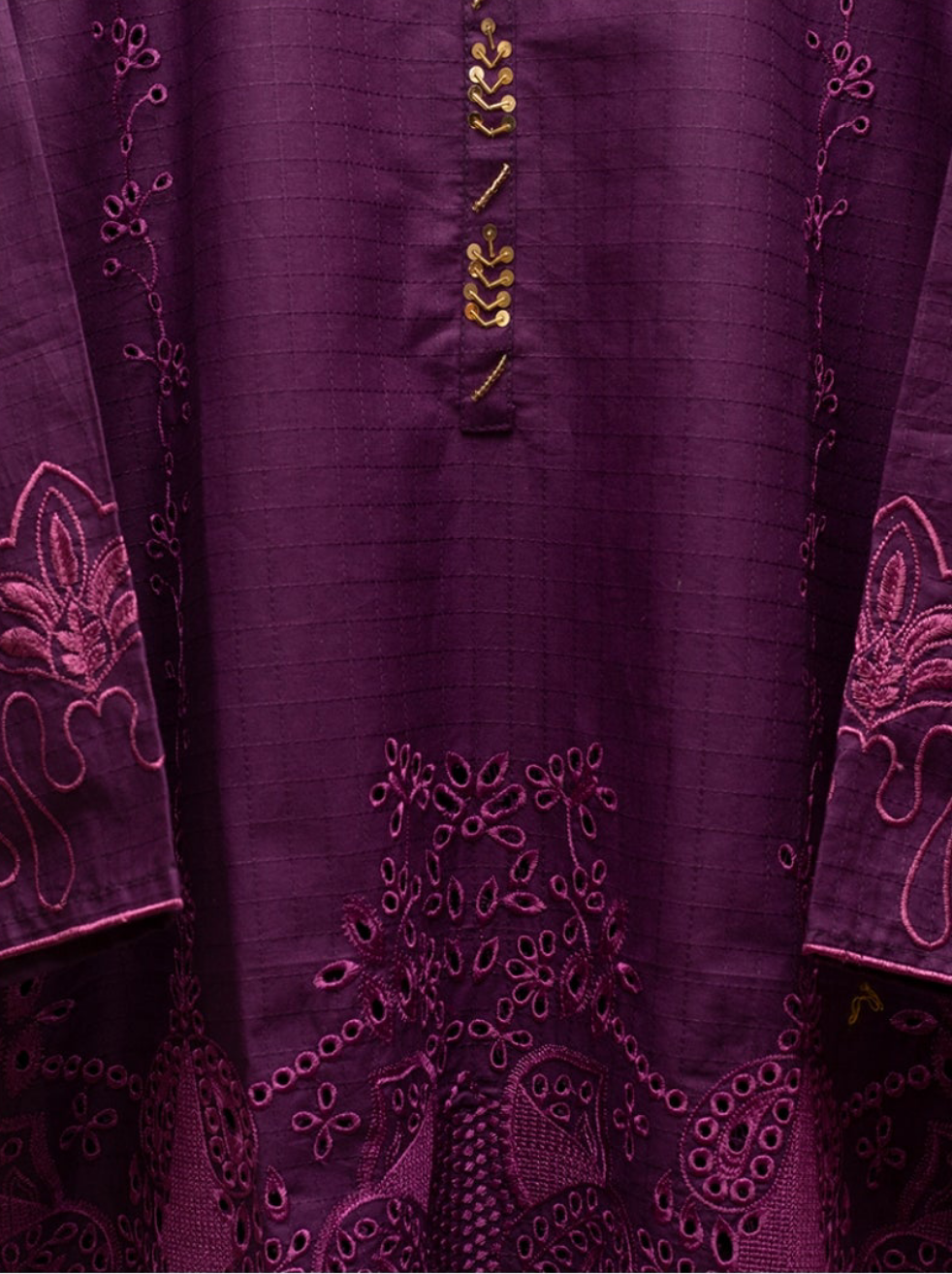 Premium Deep Purple Embroidered Jam Cotton Cord Set