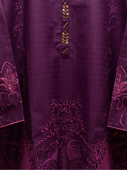 Premium Deep Purple Embroidered Jam Cotton Cord Set