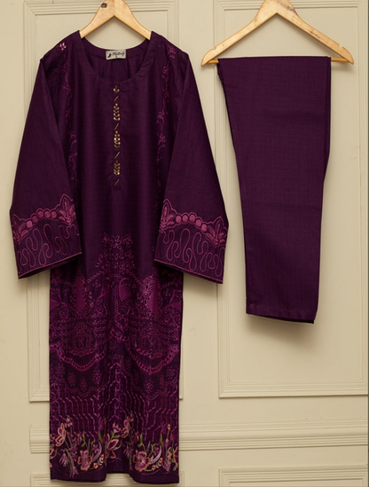Premium Deep Purple Embroidered Jam Cotton Cord Set