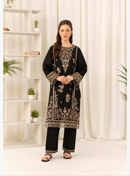 Elegant Black Embroidered Jam Cotton Co-ord Set