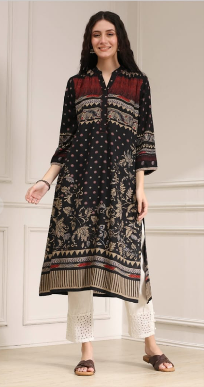 Ethnic Floral & Paisley Print Rayon Kurta