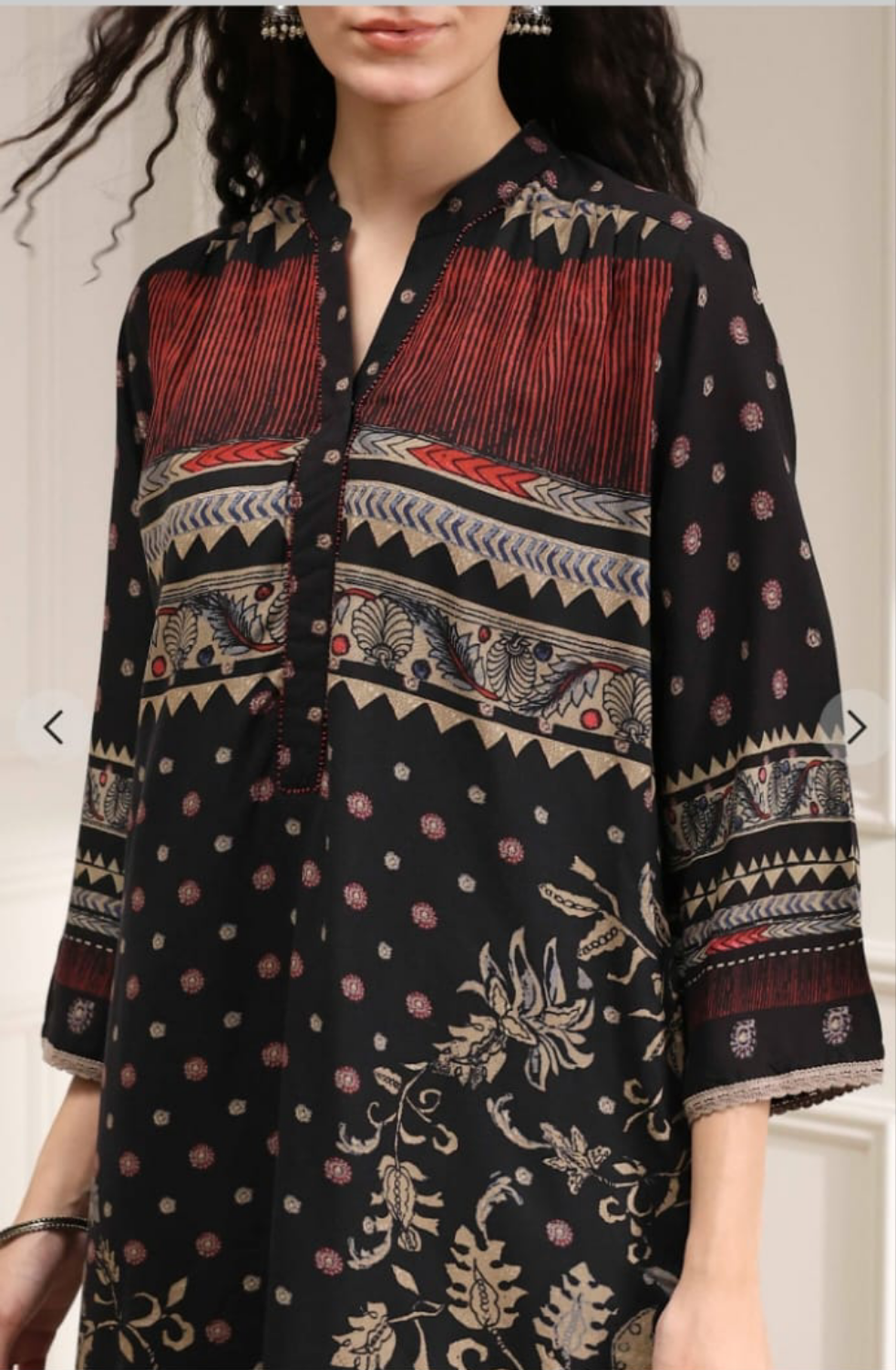 Ethnic Floral & Paisley Print Rayon Kurta