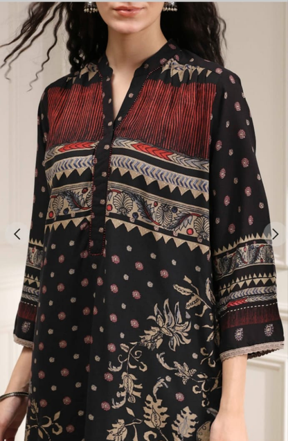 Ethnic Floral & Paisley Print Rayon Kurta