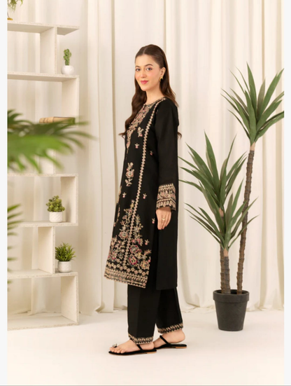 Elegant Black Embroidered Jam Cotton Co-ord Set