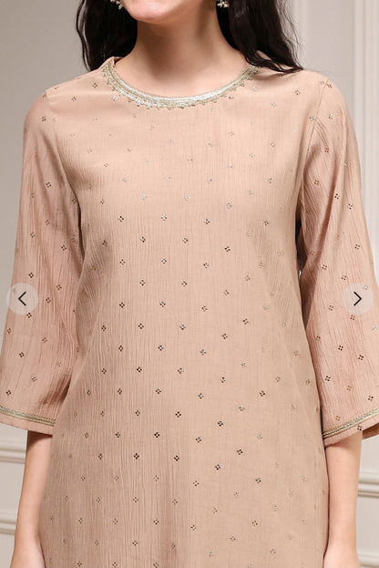 Biba Beige Georgette Straight Kurta