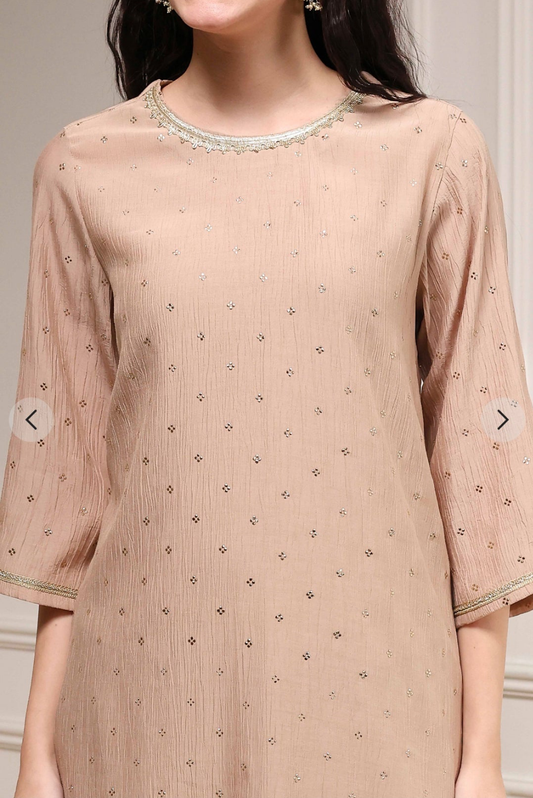 Biba Beige Georgette Straight Kurta