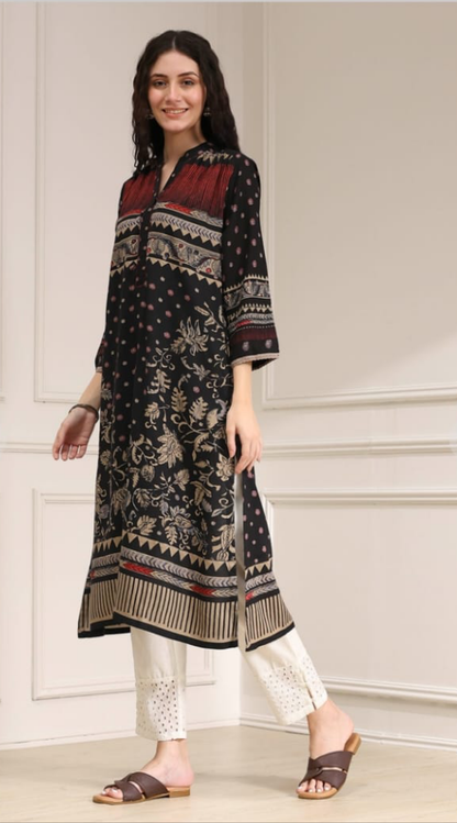 Ethnic Floral & Paisley Print Rayon Kurta