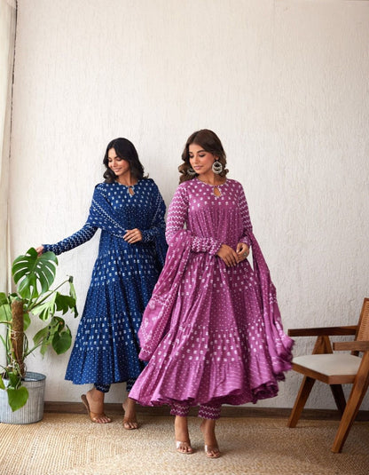 Karishma blue printed flary anarkali with pant