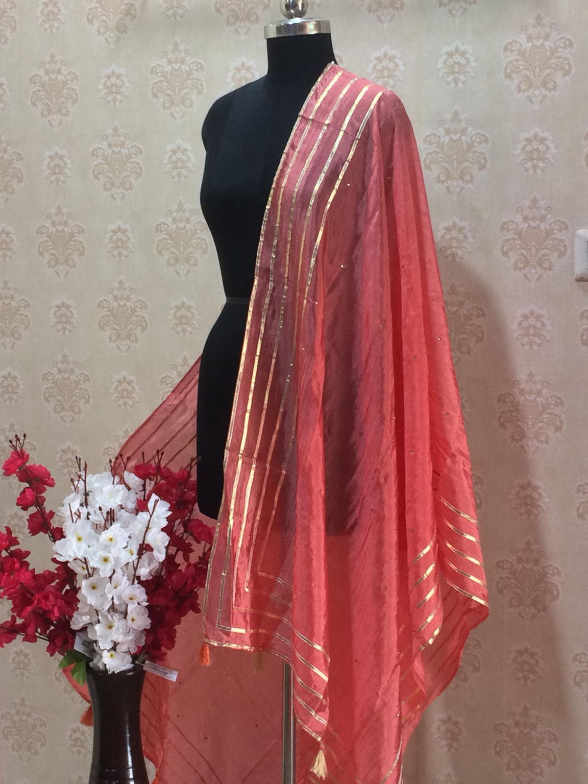 Elegant Silk Dupatta - peach