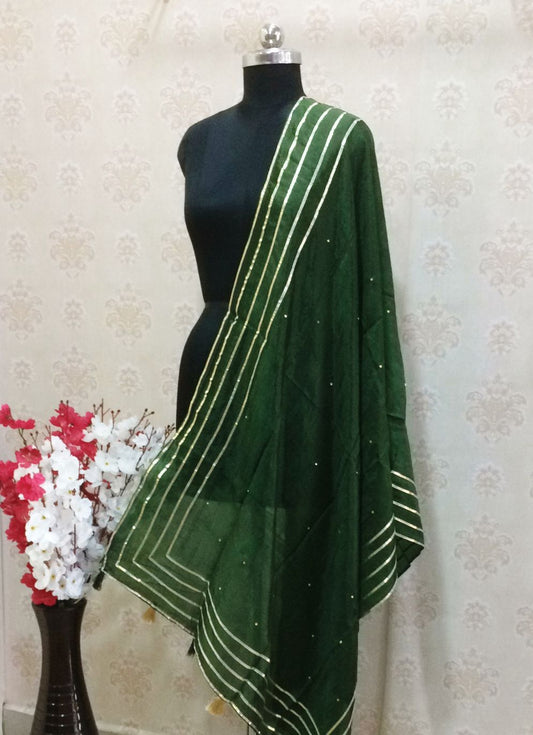 Elegant Silk Dupatta - Bottle green