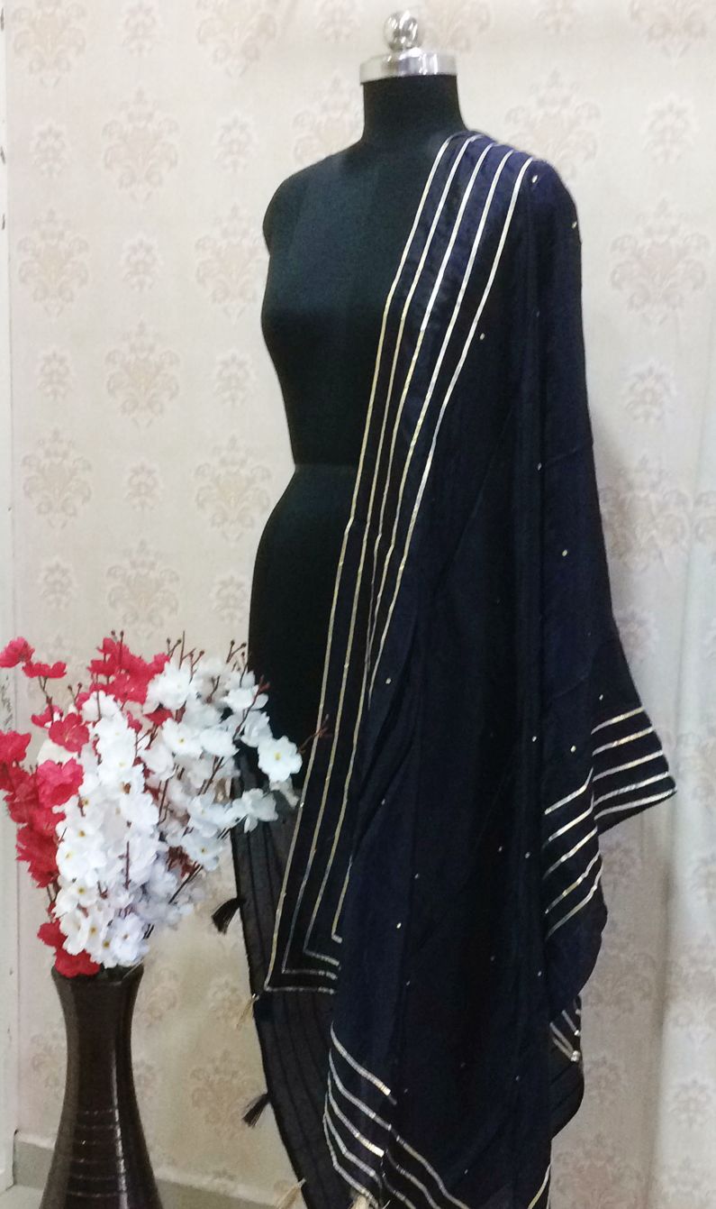 Elegant Silk Dupatta - Navy blue